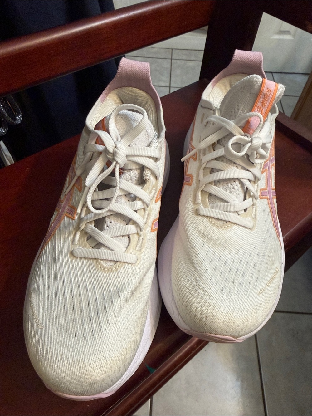 Asics Women's Cream Running Shoes with Pink & Orange Details